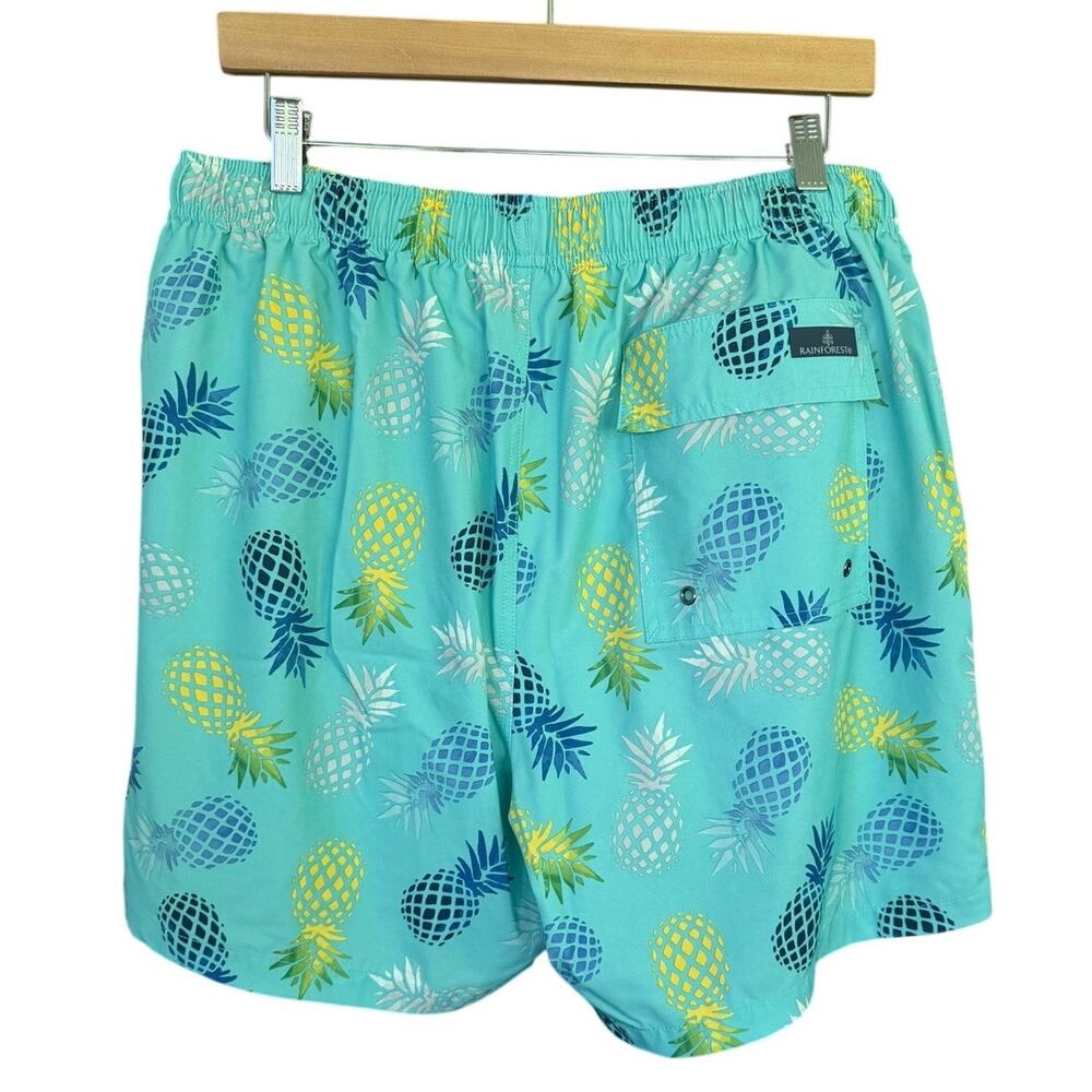 Rainforest Men's Aqua Pineapple Print Swim Trunks Large Tropical Beach Shorts
